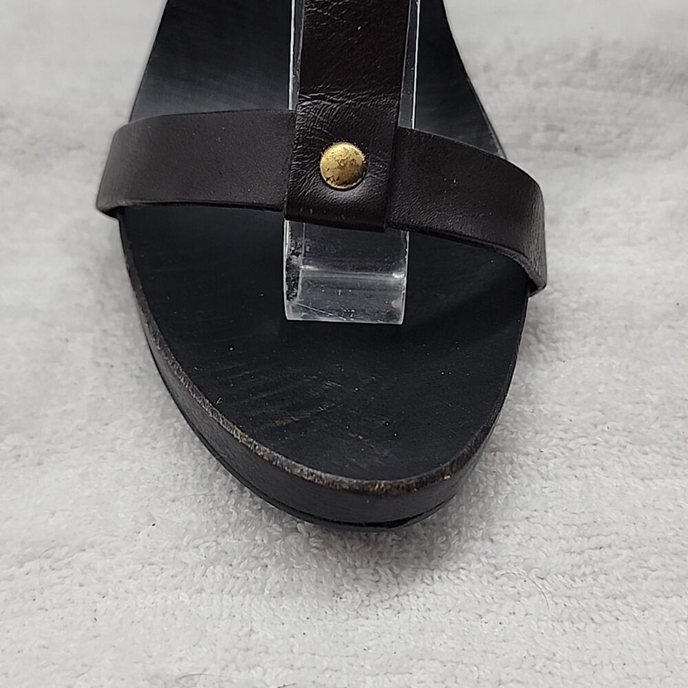 GUCCI KYLIE VINTAGE STILLETOS WOODEN PLATFORM LEATHER T-STRAP HEELS 7.5 GUC - Picture 5 of 16